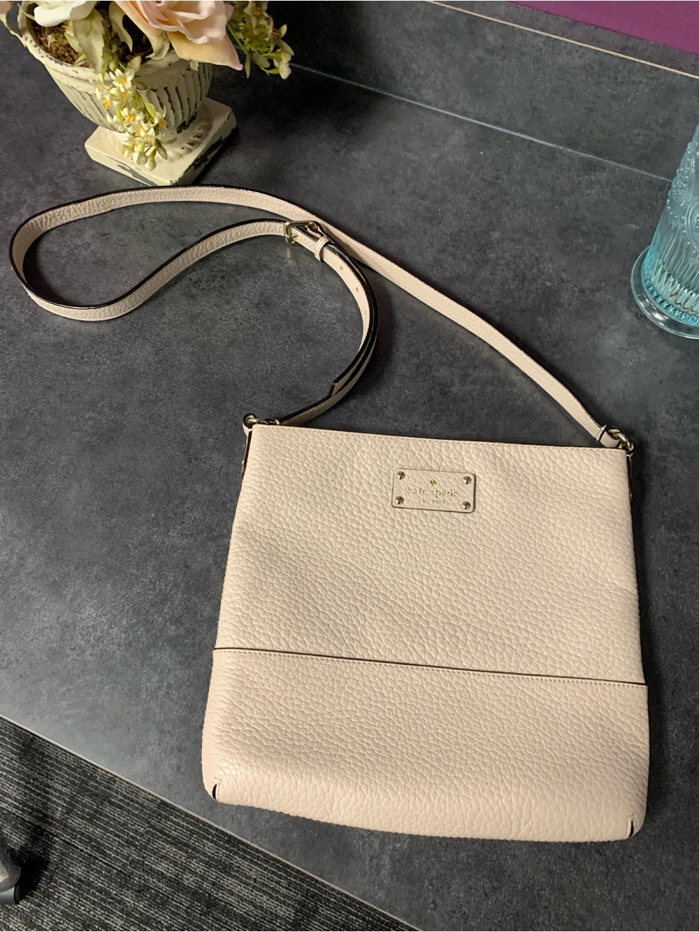 kate spade Pebble Leather Crossbody in Pale Pink